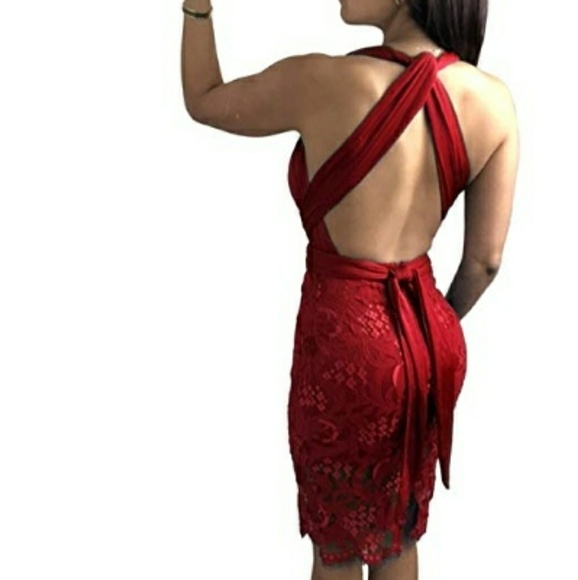 BOHO BODYCON LACE HALTER DRESS - Picture 2 of 3